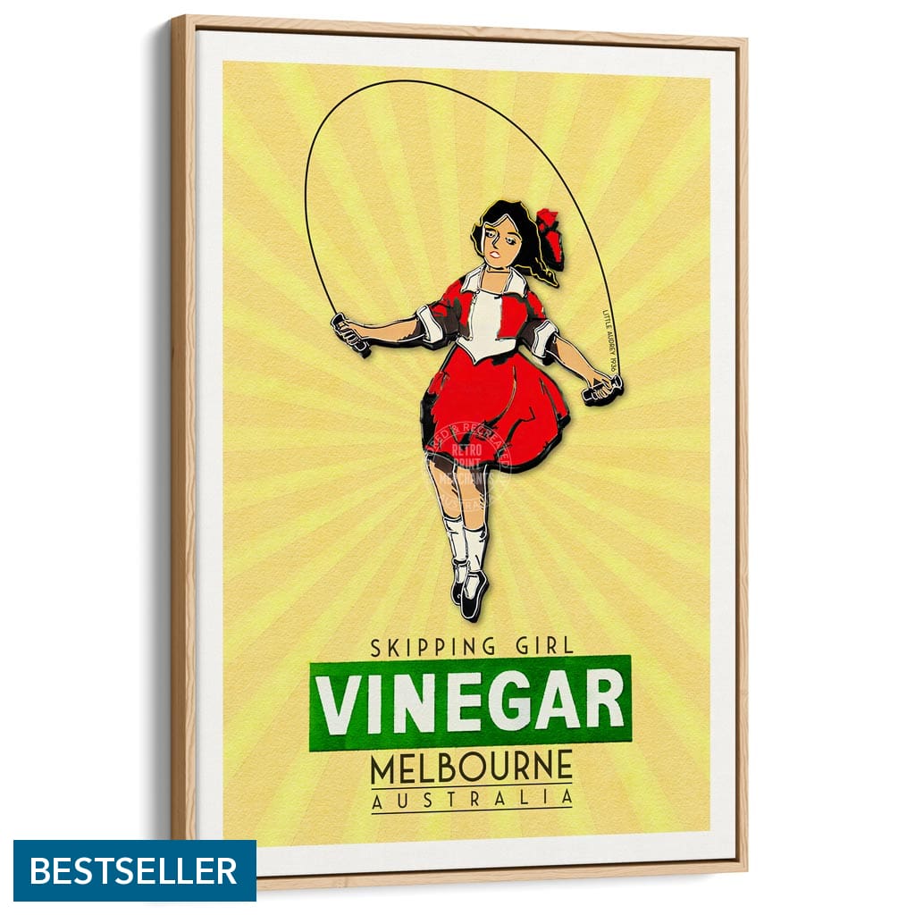 Skipping Girl | Australia A3 297 X 420Mm 11.7 16.5 Inches / Canvas Floating Frame - Natural Oak