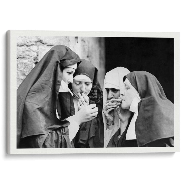Smoking Nuns | Uk A4 210 X 297Mm 8.3 11.7 Inches / Stretched Canvas Print Art