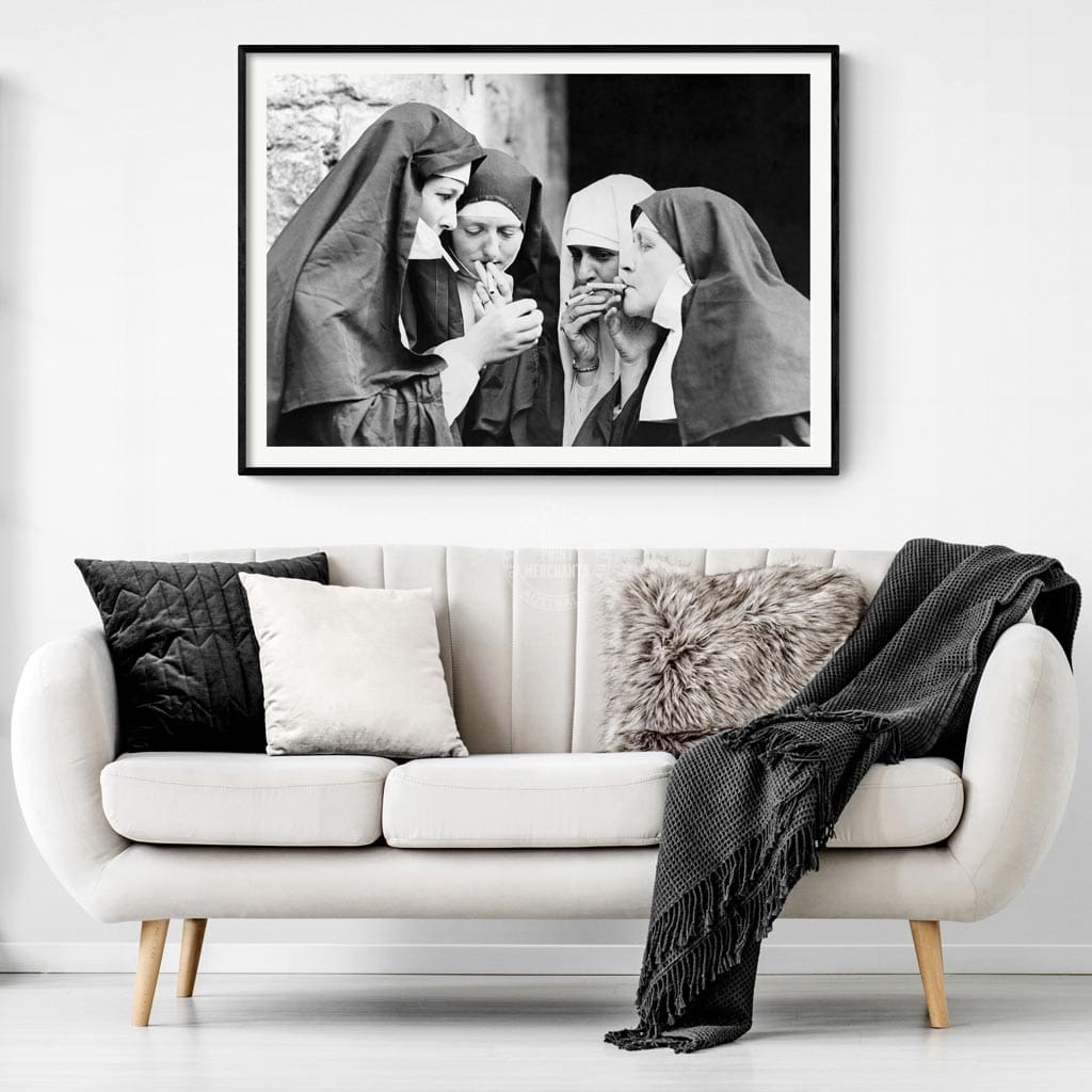 nuns smoking cigarettes print Smoking Nuns 1960s Retro Vintage Poster Print