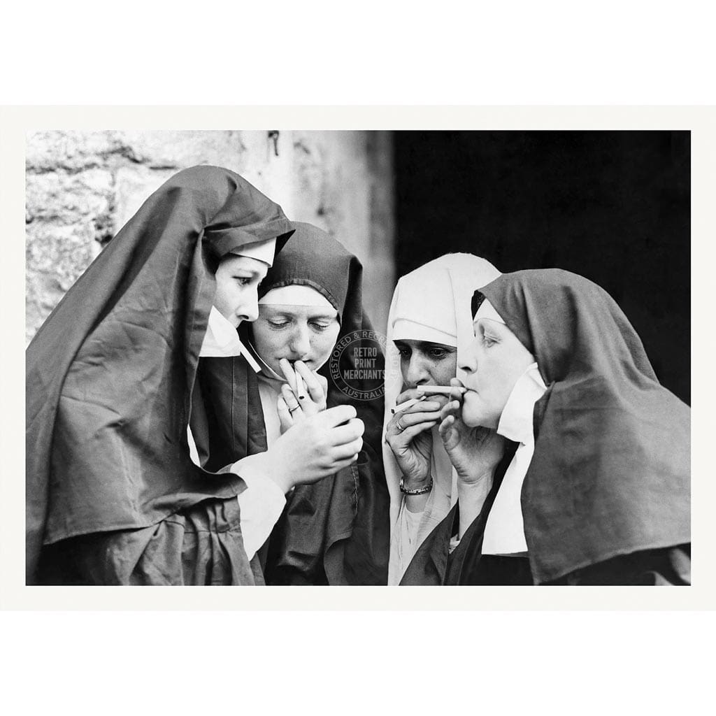 Smoking Nuns | Uk A4 210 X 297Mm 8.3 11.7 Inches / Unframed Print Art