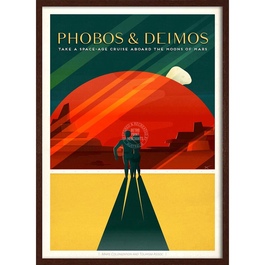 Spacex Mars Phobos & Deimos | Usa 422Mm X 295Mm 16.6 11.6 A3 / Dark Oak Print Art