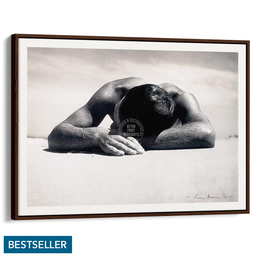 Sunbaker 1937 | Australia A3 297 X 420Mm 11.7 16.5 Inches / Canvas Floating Frame - Dark Oak Timber