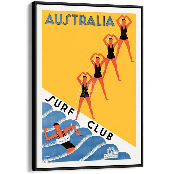 Surf Club 1936 | Australia A3 297 X 420Mm 11.7 16.5 Inches / Canvas Floating Frame: Black Timber