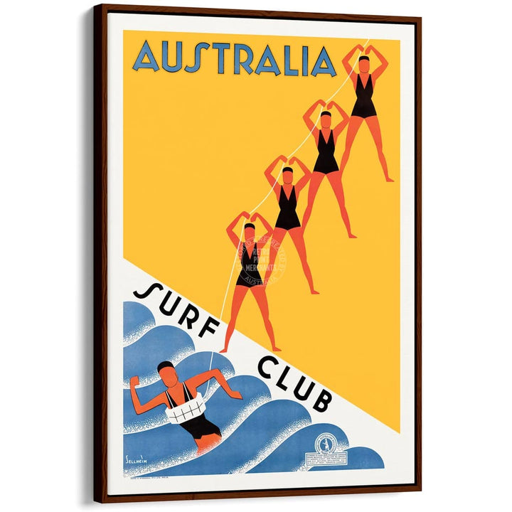 Surf Club 1936 | Australia A3 297 X 420Mm 11.7 16.5 Inches / Canvas Floating Frame: Chocolate Oak
