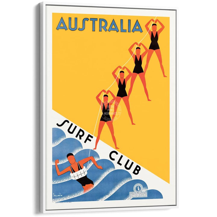 Surf Club 1936 | Australia A3 297 X 420Mm 11.7 16.5 Inches / Canvas Floating Frame: White Timber
