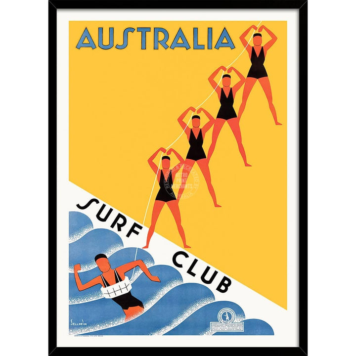 Surf Club 1936 | Australia A3 297 X 420Mm 11.7 16.5 Inches / Framed Print: Black Timber Print Art