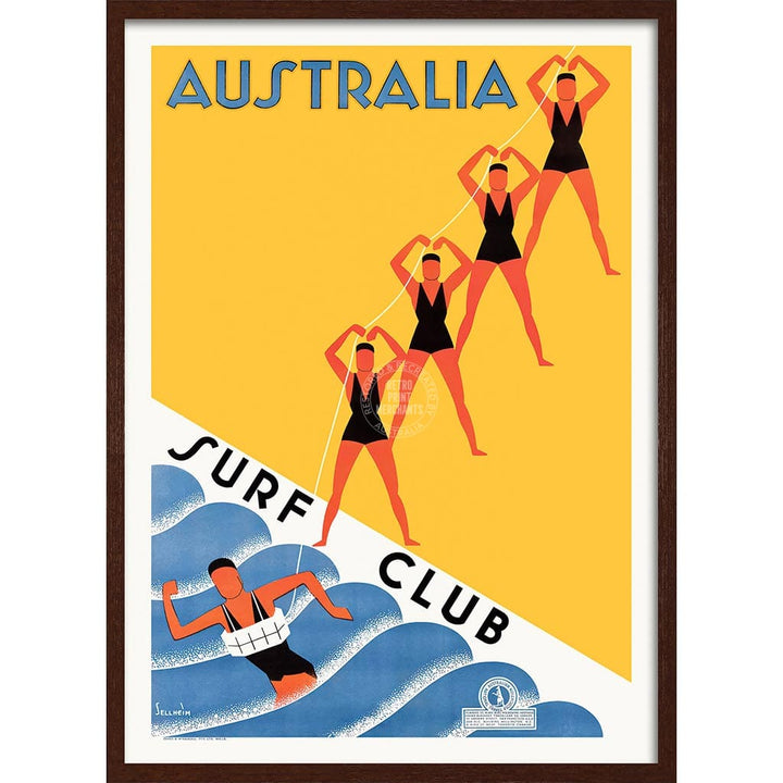 Surf Club 1936 | Australia A3 297 X 420Mm 11.7 16.5 Inches / Framed Print: Chocolate Oak Timber