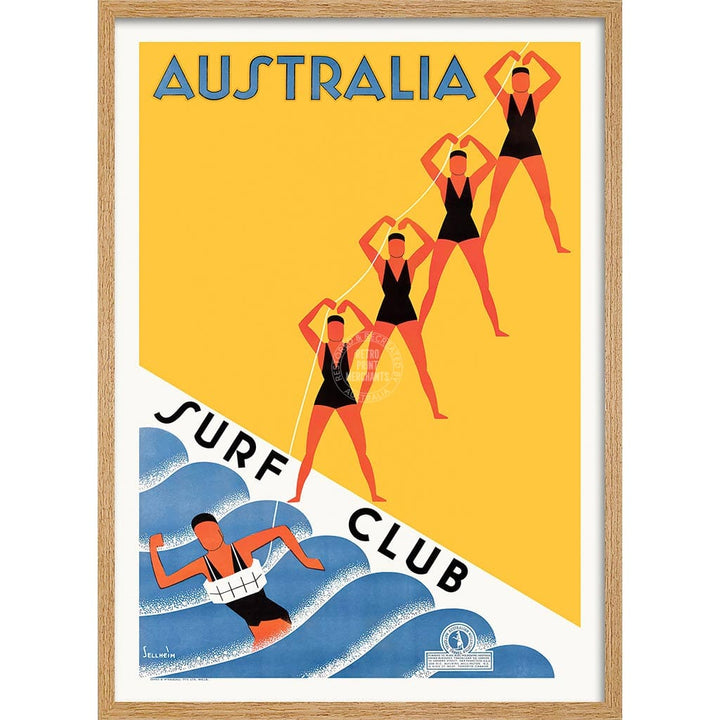 Surf Club 1936 | Australia A3 297 X 420Mm 11.7 16.5 Inches / Framed Print: Natural Oak Timber Print