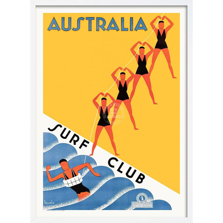 Surf Club 1936 | Australia A3 297 X 420Mm 11.7 16.5 Inches / Framed Print: White Timber Print Art