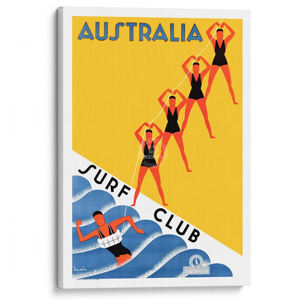 Surf Club 1936 | Australia A3 297 X 420Mm 11.7 16.5 Inches / Stretched Canvas Print Art