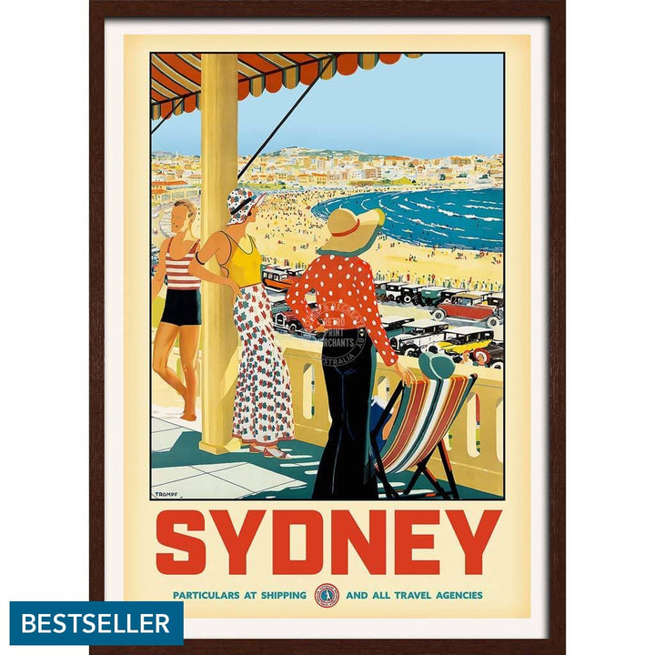 Sydney Bondi Beach | Australia 422Mm X 295Mm 16.6 11.6 A3 / Dark Oak Print Art