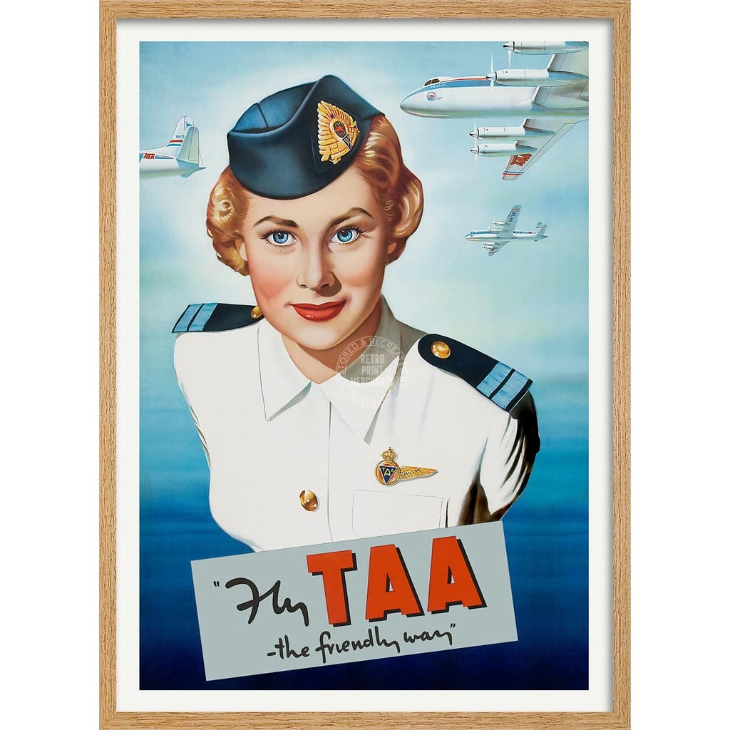 Taa Airline | Australia 422Mm X 295Mm 16.6 11.6 A3 / Natural Oak Print Art