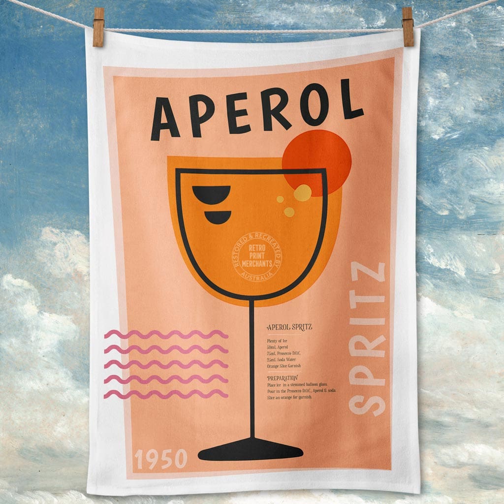 Linen Tea Towel | Aperol Spritz Cocktail Linen Tea Towel