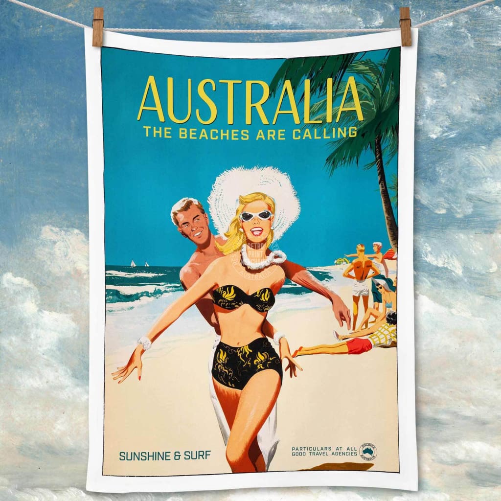 Linen Tea Towel | Australia Beaches Linen Tea Towel