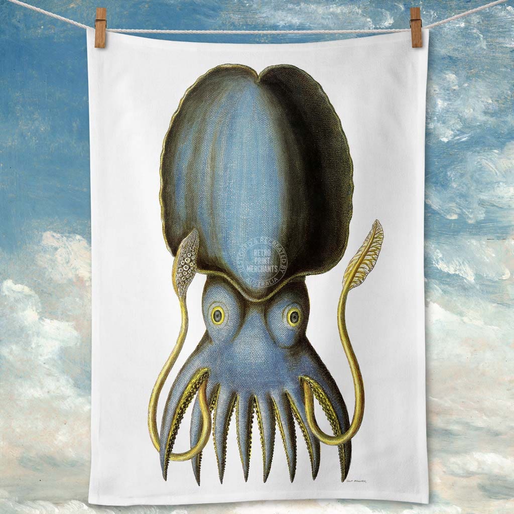 Available Mid July - Linen Tea Towel | Blue Octopus Linen Tea Towel