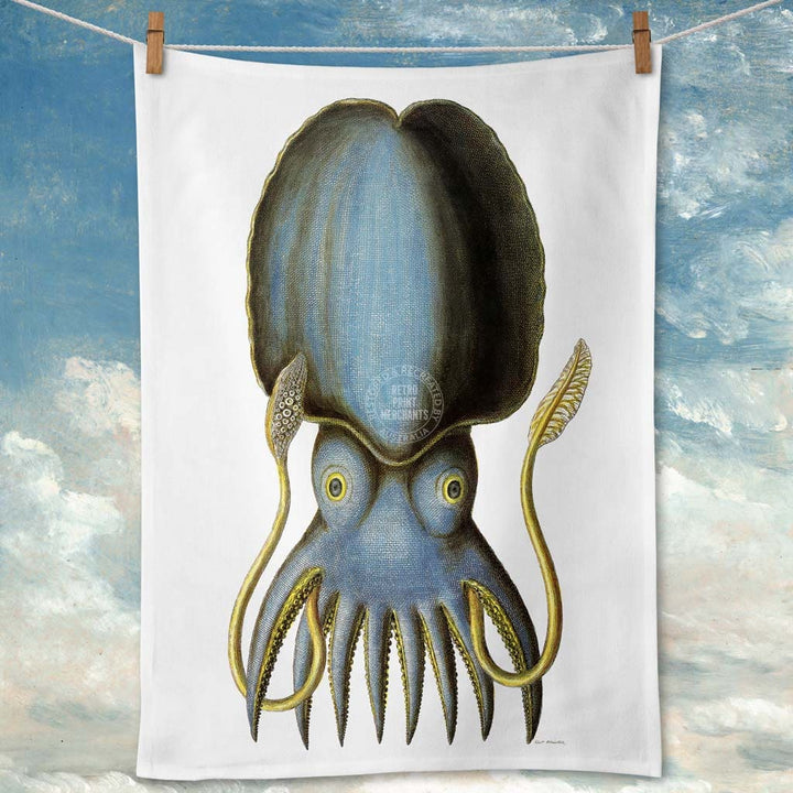 Available Mid July - Linen Tea Towel | Blue Octopus Linen Tea Towel