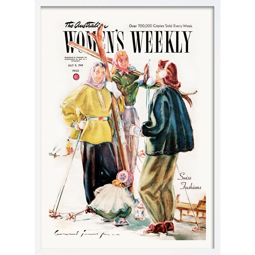 The Australian Women’s Weekly 1949 Snow Ski | Australia A3 297 X 420Mm 11.7 16.5 Inches / Framed