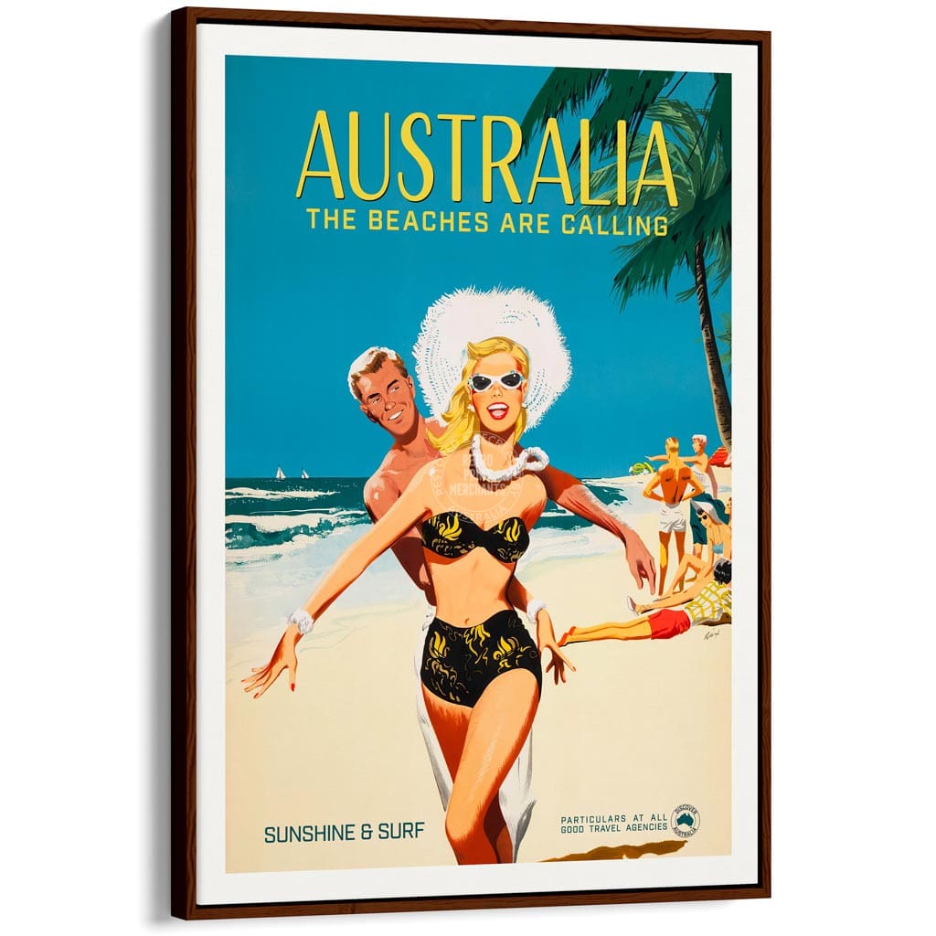 The Beaches Are Calling | Australia A4 210 X 297Mm 8.3 11.7 Inches / Canvas Floating Frame: