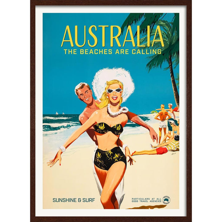 The Beaches Are Calling | Australia A4 210 X 297Mm 8.3 11.7 Inches / Framed Print: Chocolate Oak