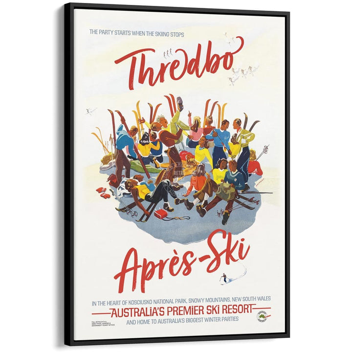 Thredbo Apres-Ski | Australia A3 297 X 420Mm 11.7 16.5 Inches / Canvas Floating Frame: Black Timber