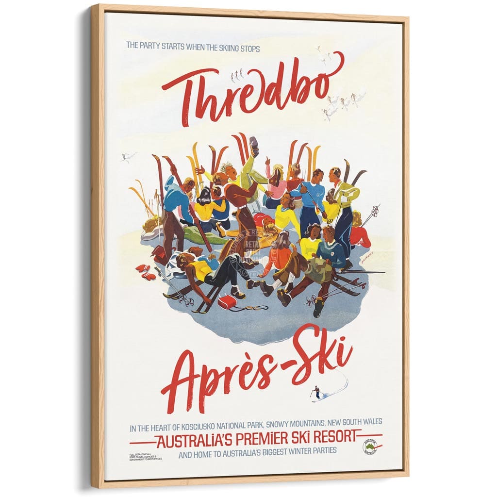 Thredbo Apres-Ski | Australia A3 297 X 420Mm 11.7 16.5 Inches / Canvas Floating Frame: Natural Oak