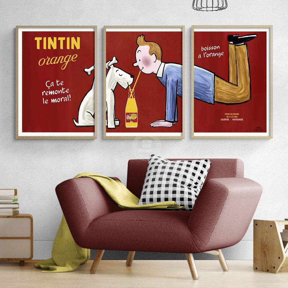 TINTIN TRIPTYCH FRAMED SET | FRANCE Print Art