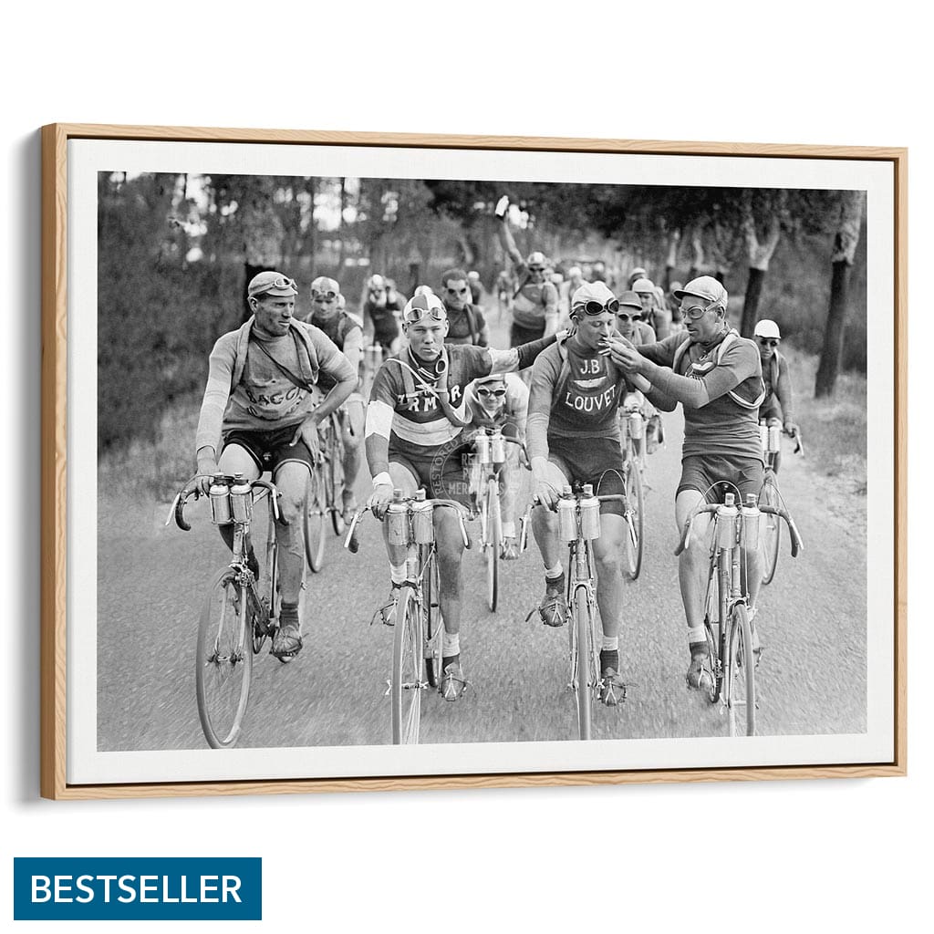 Tour De France 1927 | A3 297 X 420Mm 11.7 16.5 Inches / Canvas Floating Frame - Natural Oak Timber
