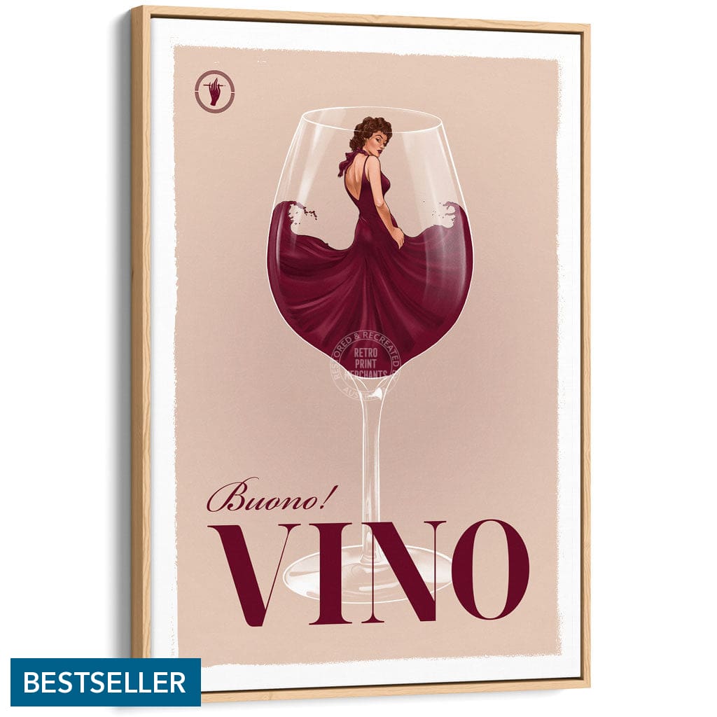 VINO | WORLDWIDE A3 | 297 x 420mm | 11.7 x 16.5 inches / Canvas Floating Frame: Natural Oak Timber Print Art