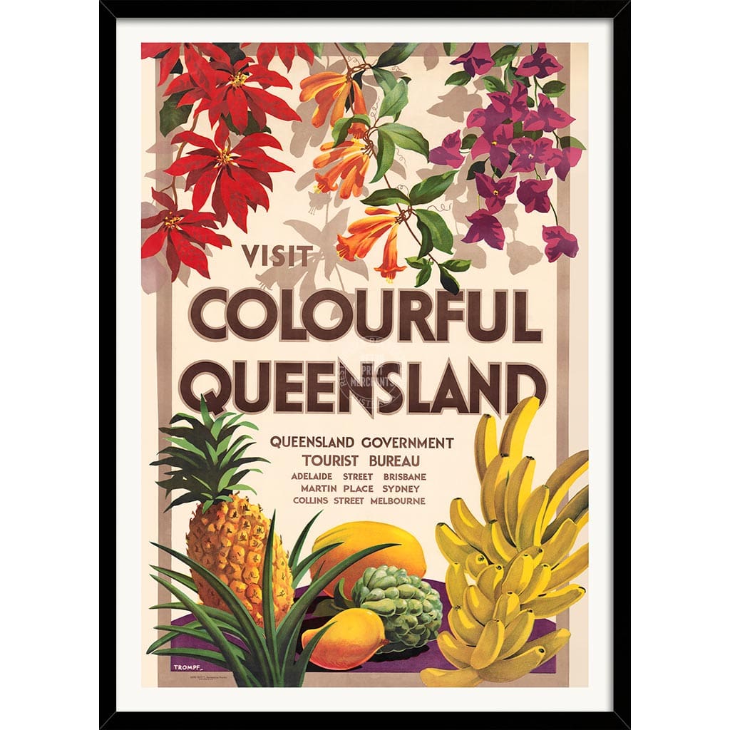 VISIT COLOURFUL QUEENSLAND | AUSTRALIA A3 | 297 x 420mm | 11.7 x 16.5 inches / Framed Print: Black Timber Print Art