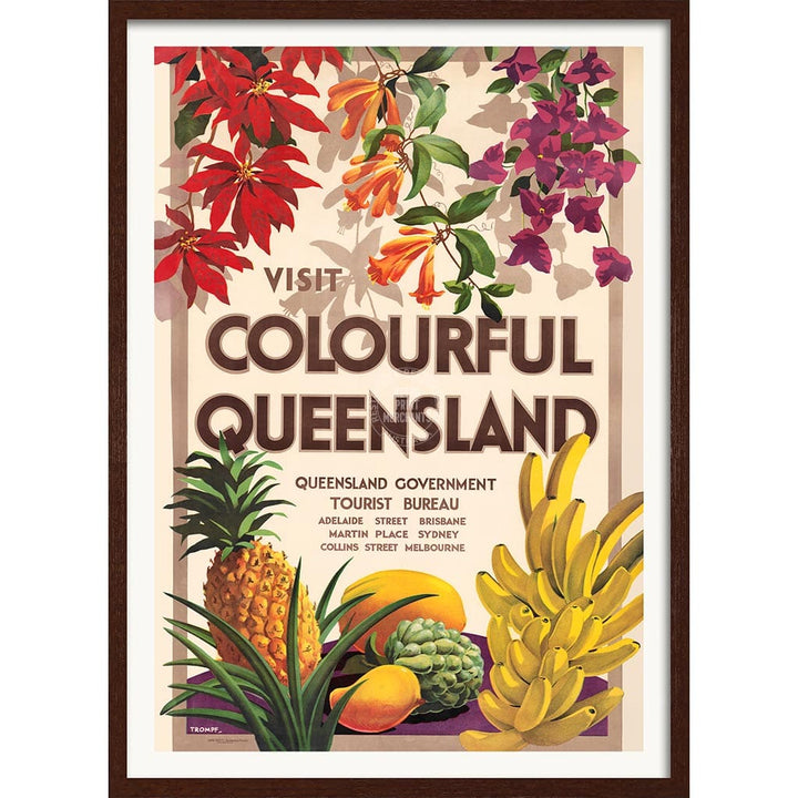 VISIT COLOURFUL QUEENSLAND | AUSTRALIA A3 | 297 x 420mm | 11.7 x 16.5 inches / Framed Print: Chocolate Oak Timber Print