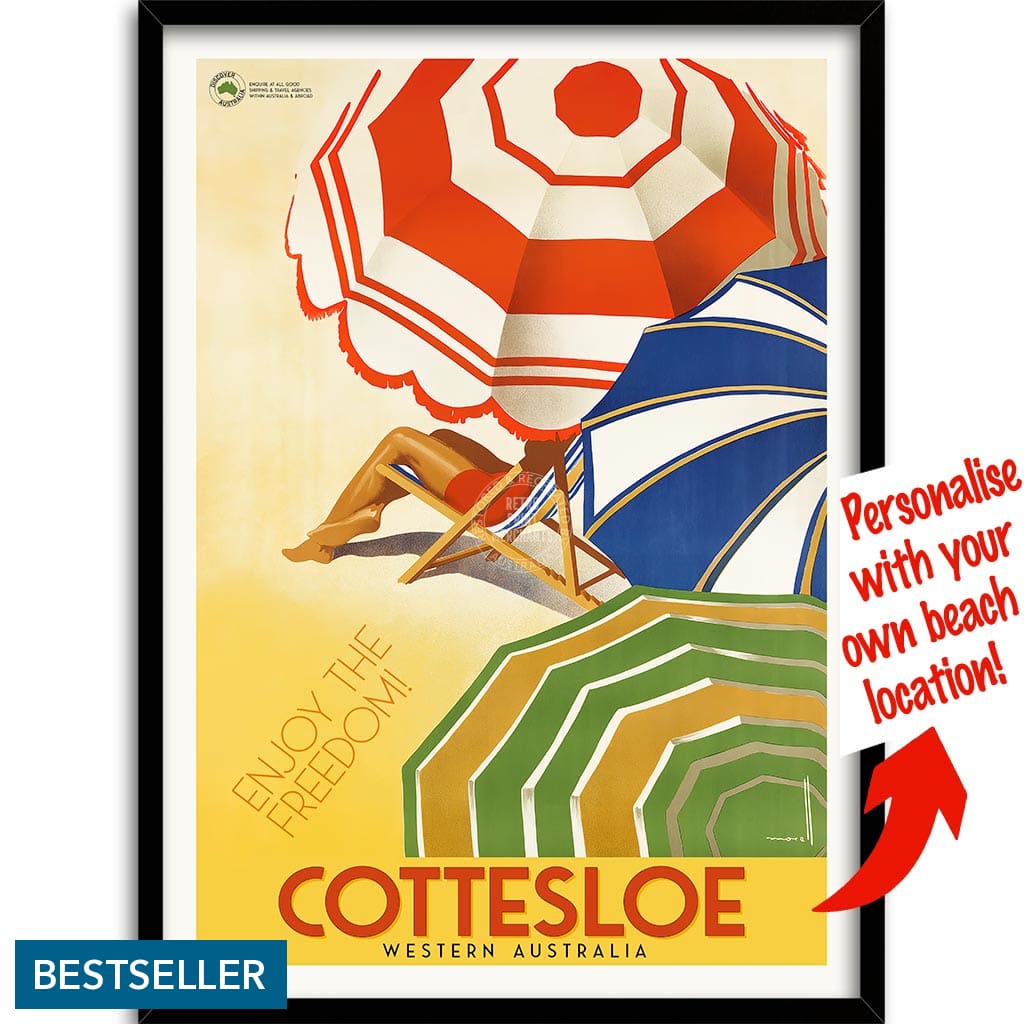 Your Own Beach Location | Personalise It Or Keep Cottesloe A3 297 X 420Mm 11.7 16.5 Inches / Framed