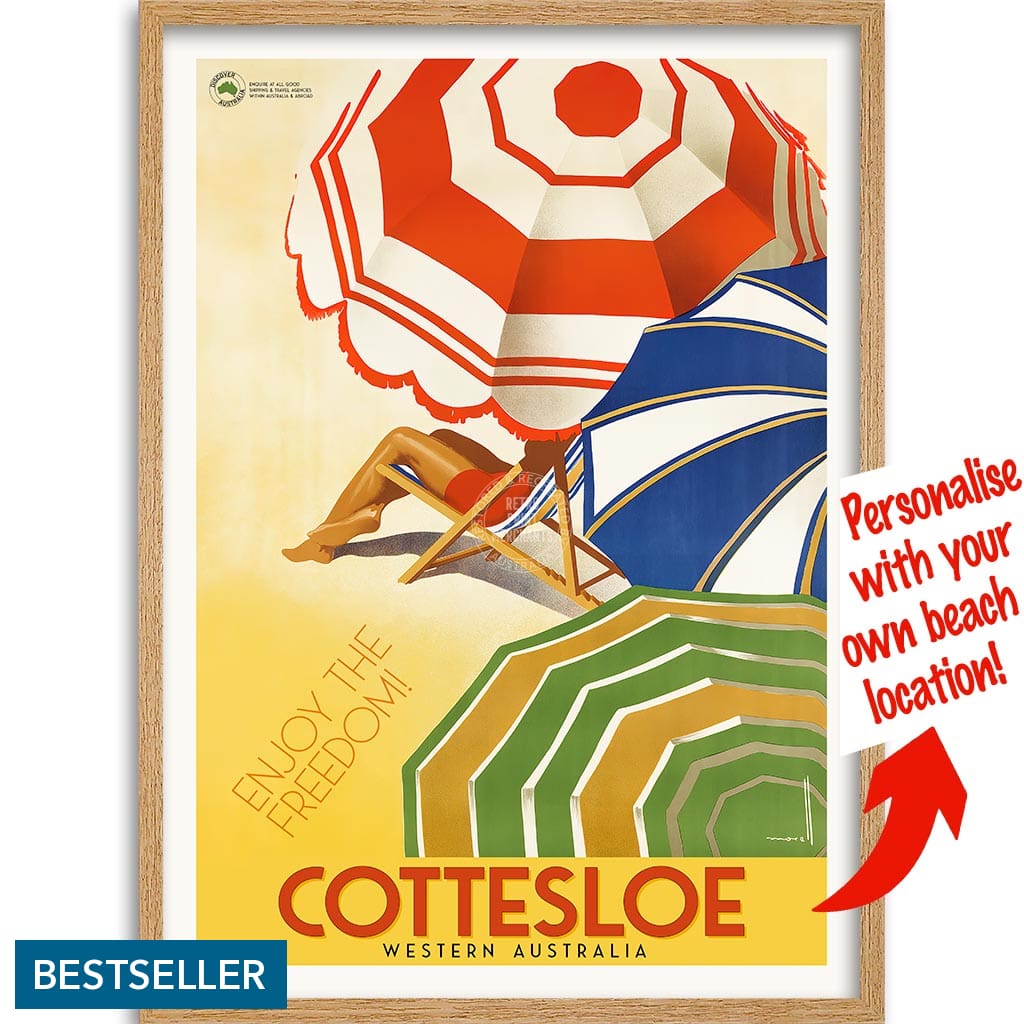 Your Own Beach Location | Personalise It Or Keep Cottesloe A3 297 X 420Mm 11.7 16.5 Inches / Framed