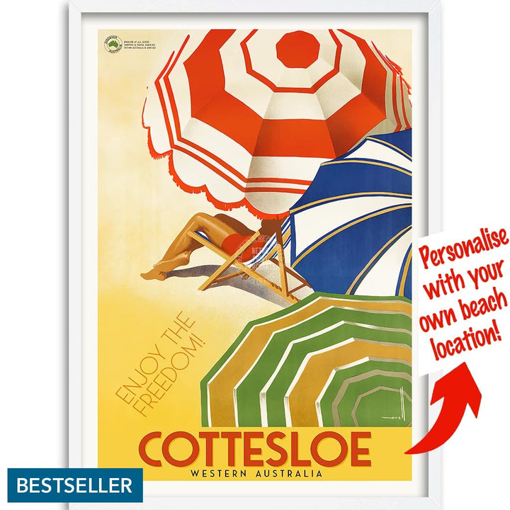 Your Own Beach Location | Personalise It Or Keep Cottesloe A3 297 X 420Mm 11.7 16.5 Inches / Framed
