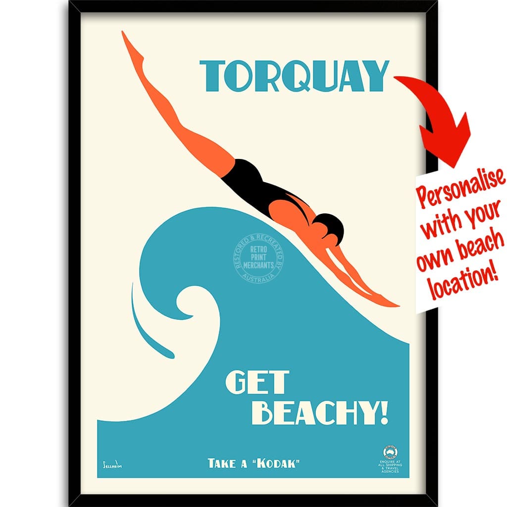 Your Own Beach Location | Personalise It Or Keep Torquay A3 297 X 420Mm 11.7 16.5 Inches / Framed