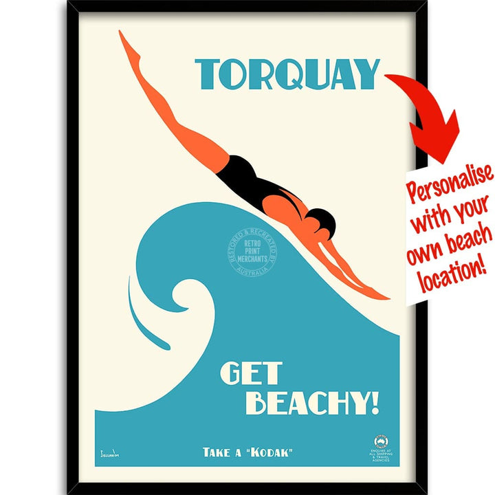 Your Own Beach Location | Personalise It Or Keep Torquay A3 297 X 420Mm 11.7 16.5 Inches / Framed