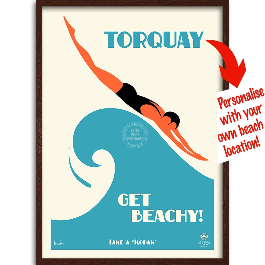 Your Own Beach Location | Personalise It Or Keep Torquay A3 297 X 420Mm 11.7 16.5 Inches / Framed
