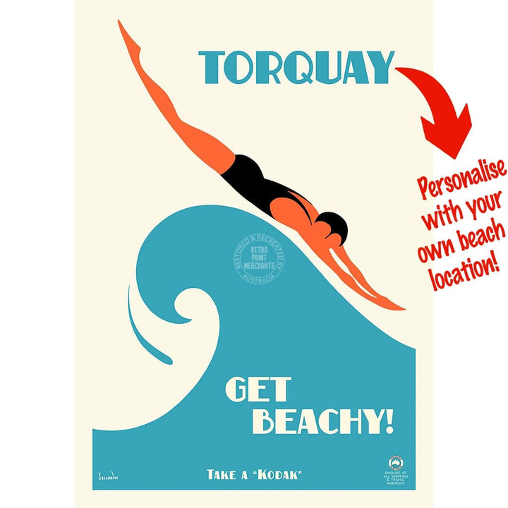 Your Own Beach Location | Personalise It Or Keep Torquay A3 297 X 420Mm 11.7 16.5 Inches / Unframed