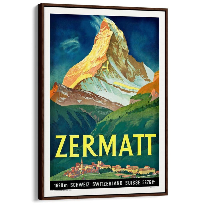 Zermatt 1933 | Switzerland A3 297 X 420Mm 11.7 16.5 Inches / Canvas Floating Frame - Dark Oak Timber