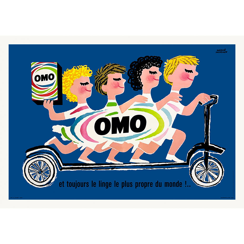 OMO Washing Powder Scooter | French Vintage Advertising Wall Art Print