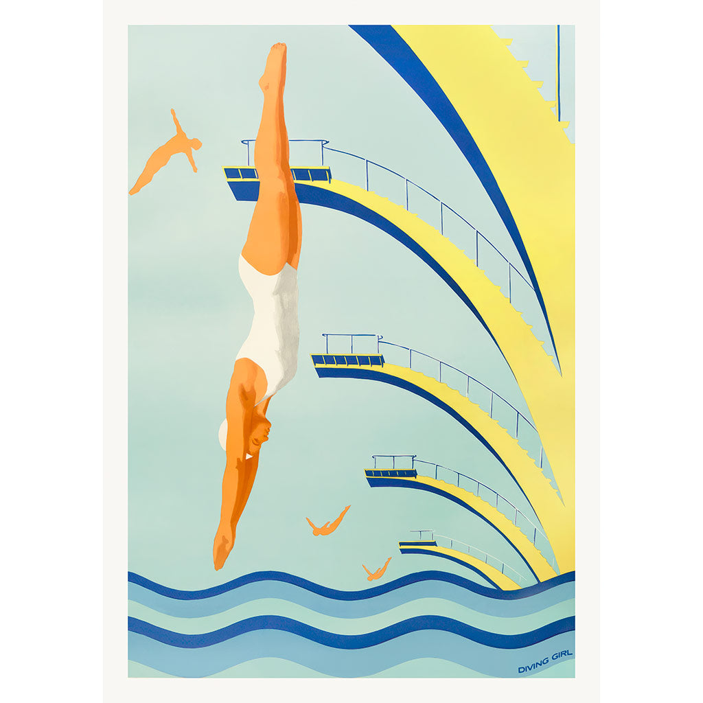 Diving Girl 1957 | Vintage European Wall Art Print