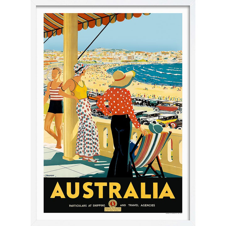 Australia Bondi Beach | A3 297 X 420Mm 11.7 16.5 Inches / Framed Print: White Timber Print Art