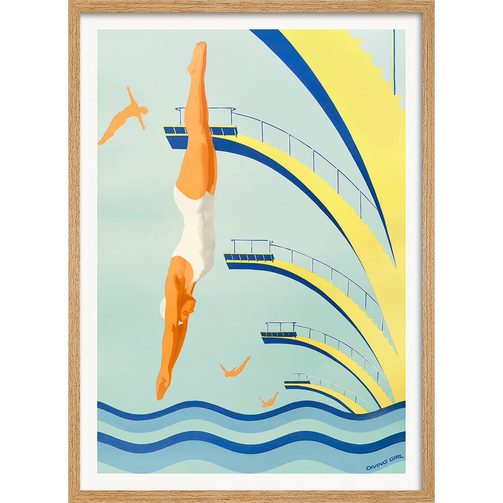 Diving Girl 1957 | Vintage European Wall Art Print