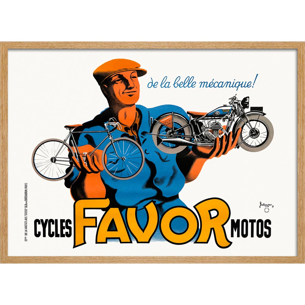 Favor Cycles & Motos | France A3 297 X 420Mm 11.7 16.5 Inches / Framed Print: Natural Oak Timber