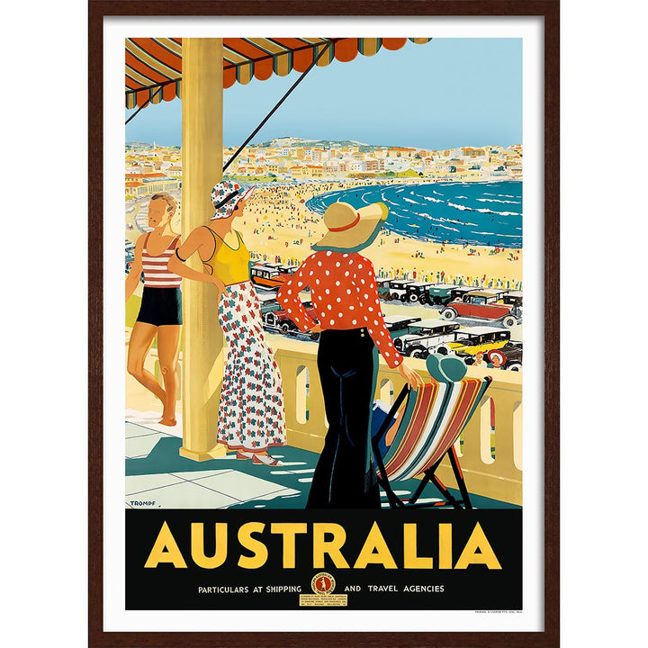 Australia Bondi Beach | A3 297 X 420Mm 11.7 16.5 Inches / Framed Print: Chocolate Oak Timber Print