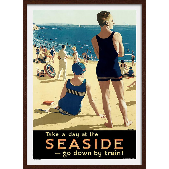 Seaside Go By Train | Australia A3 297 X 420Mm 11.7 16.5 Inches / Framed Print: Chocolate Oak