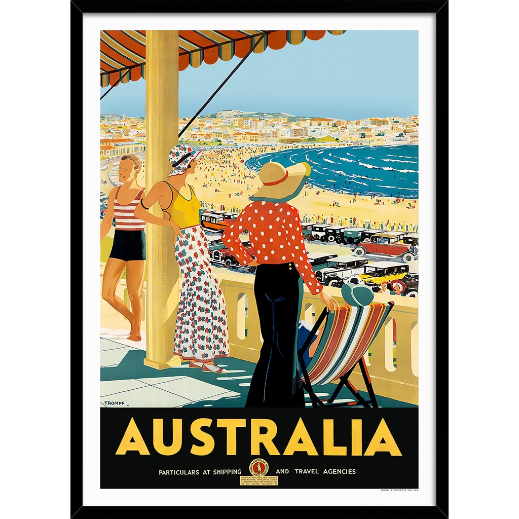 Australia Bondi Beach | A3 297 X 420Mm 11.7 16.5 Inches / Framed Print: Black Timber Print Art