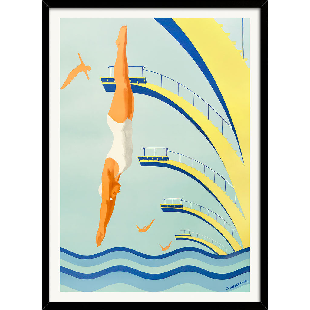 Diving Girl 1957 | Vintage European Wall Art Print
