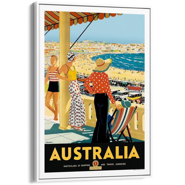 Australia Bondi Beach | A3 297 X 420Mm 11.7 16.5 Inches / Canvas Floating Frame: White Timber Print