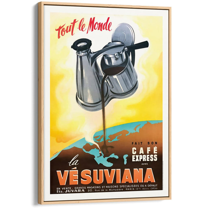 Vesuviana Coffee Maker | Italy A3 297 X 420Mm 11.7 16.5 Inches / Canvas Floating Frame: Natural Oak