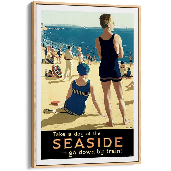 Seaside Go By Train | Australia A3 297 X 420Mm 11.7 16.5 Inches / Canvas Floating Frame: Natural